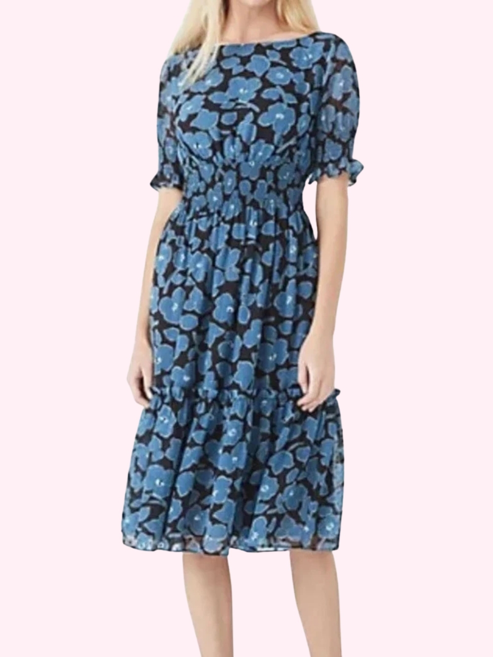 kate spade Blue Floral Tiered Midi Dress